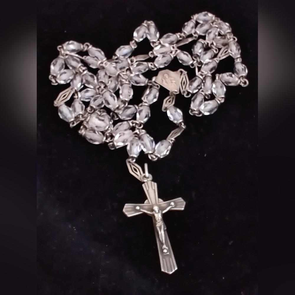 Antique Sterling Silver Crystal Rosary France